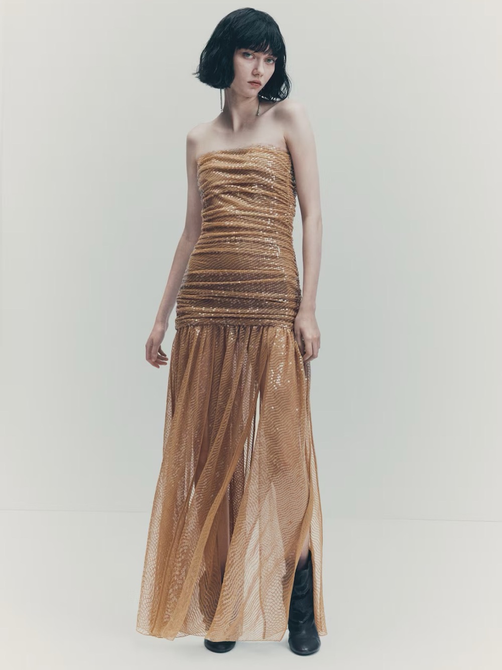 H&M Strapless Bronze Sequin Gown